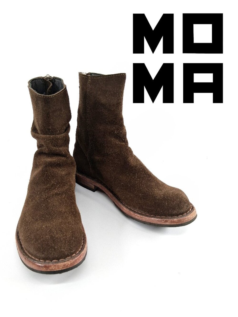 MOMA Brown Suede Back Zip Boots Artisan Handmade Italy Round Toe Low Heel 38/8
